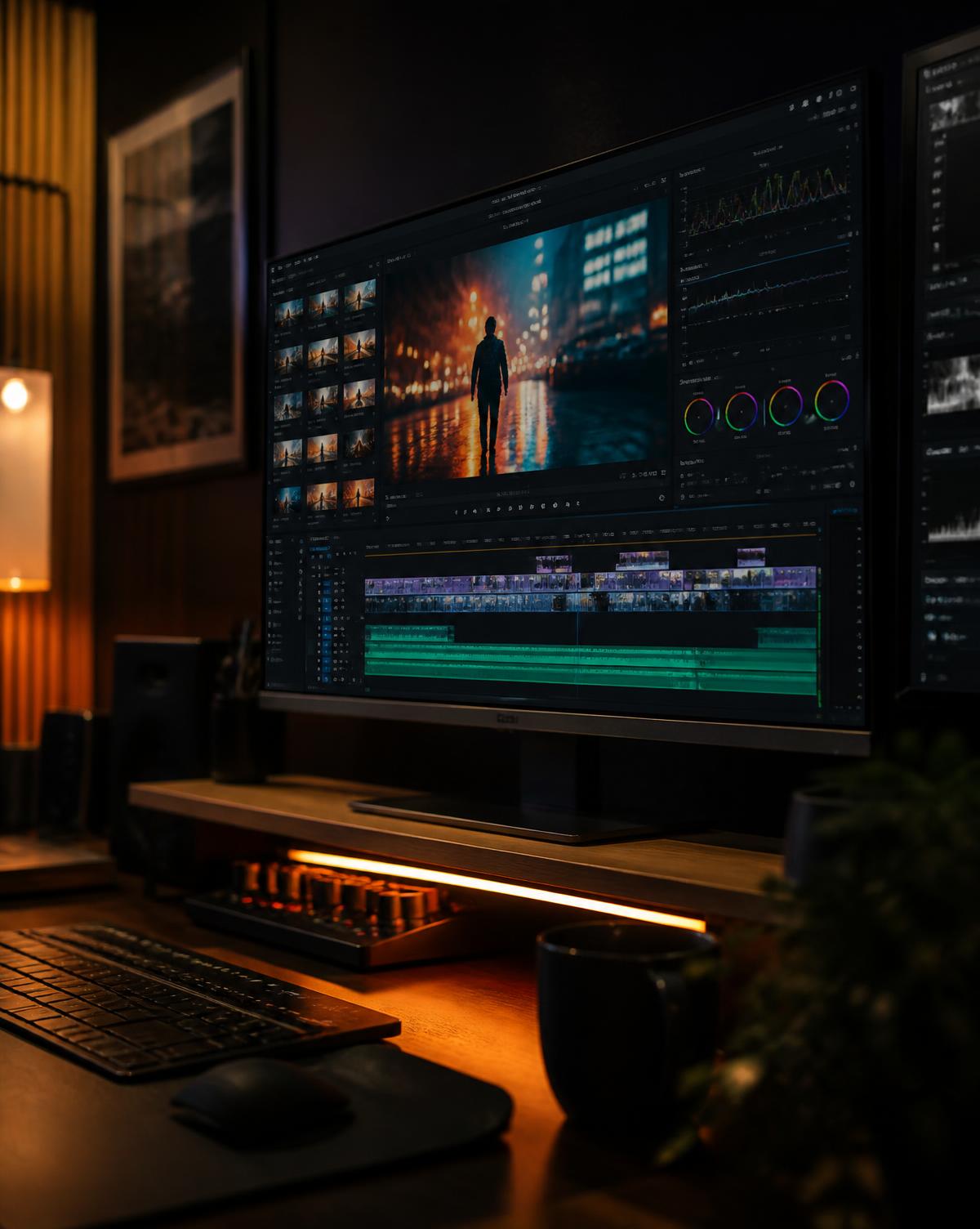 Video editing suite with a colour-graded timeline in progress